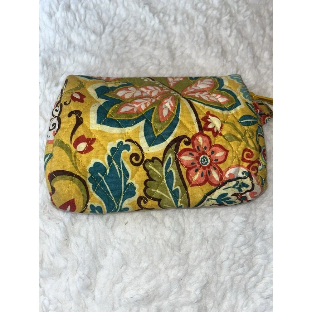 Vera Bradley Makeup Bag Yellow Floral Cosmetic Travel Case Zip Up